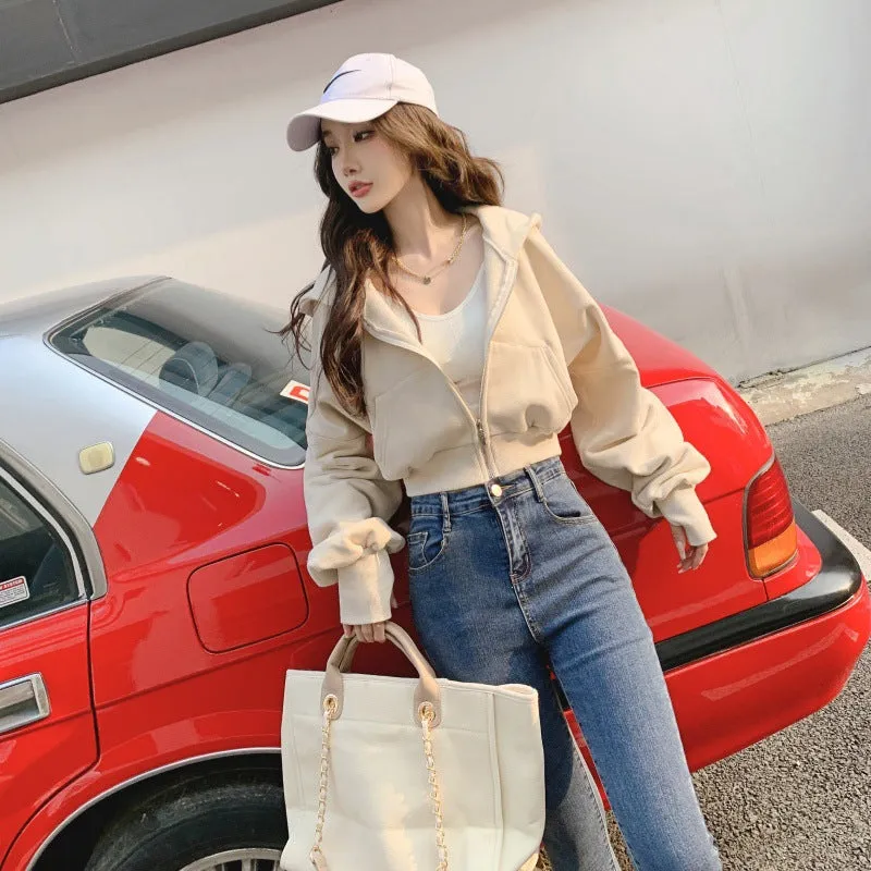 2025 Luxury Cotton Zipper Hoodie | Trendy American Sports Short Sweatshirt for Women  Stylish & Comfortable Hooded Jacket