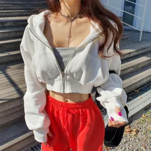 2025 Luxury Cotton Zipper Hoodie | Trendy American Sports Short Sweatshirt for Women  Stylish & Comfortable Hooded Jacket