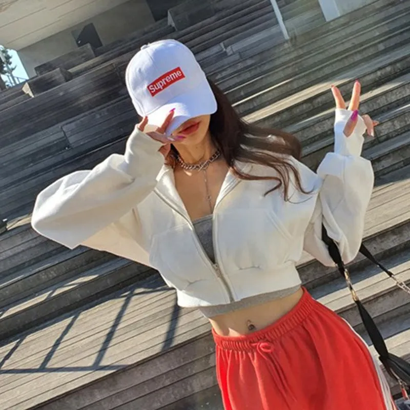 2025 Luxury Cotton Zipper Hoodie | Trendy American Sports Short Sweatshirt for Women  Stylish & Comfortable Hooded Jacket