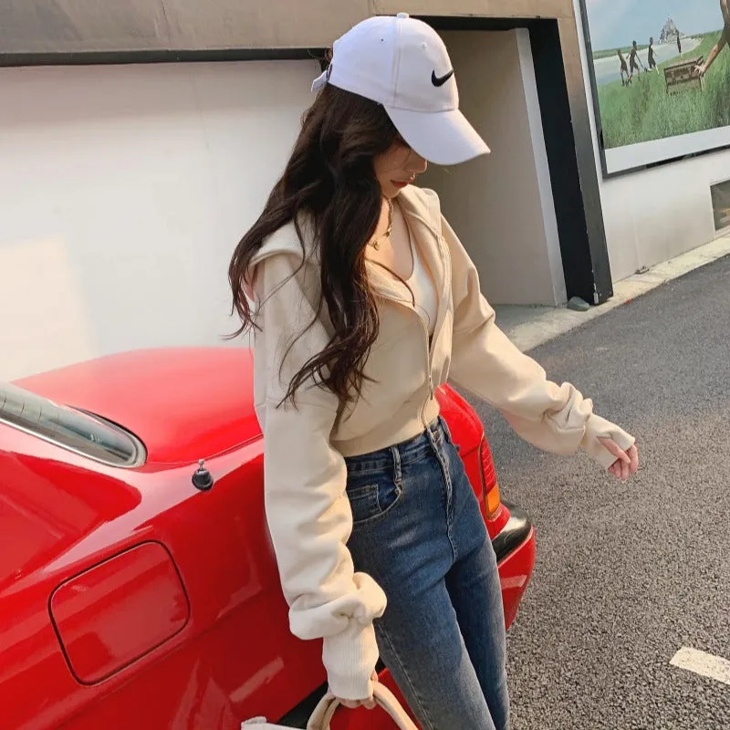 2025 Luxury Cotton Zipper Hoodie | Trendy American Sports Short Sweatshirt for Women  Stylish & Comfortable Hooded Jacket