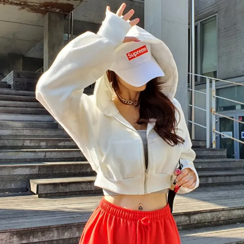 2025 Luxury Cotton Zipper Hoodie | Trendy American Sports Short Sweatshirt for Women  Stylish & Comfortable Hooded Jacket