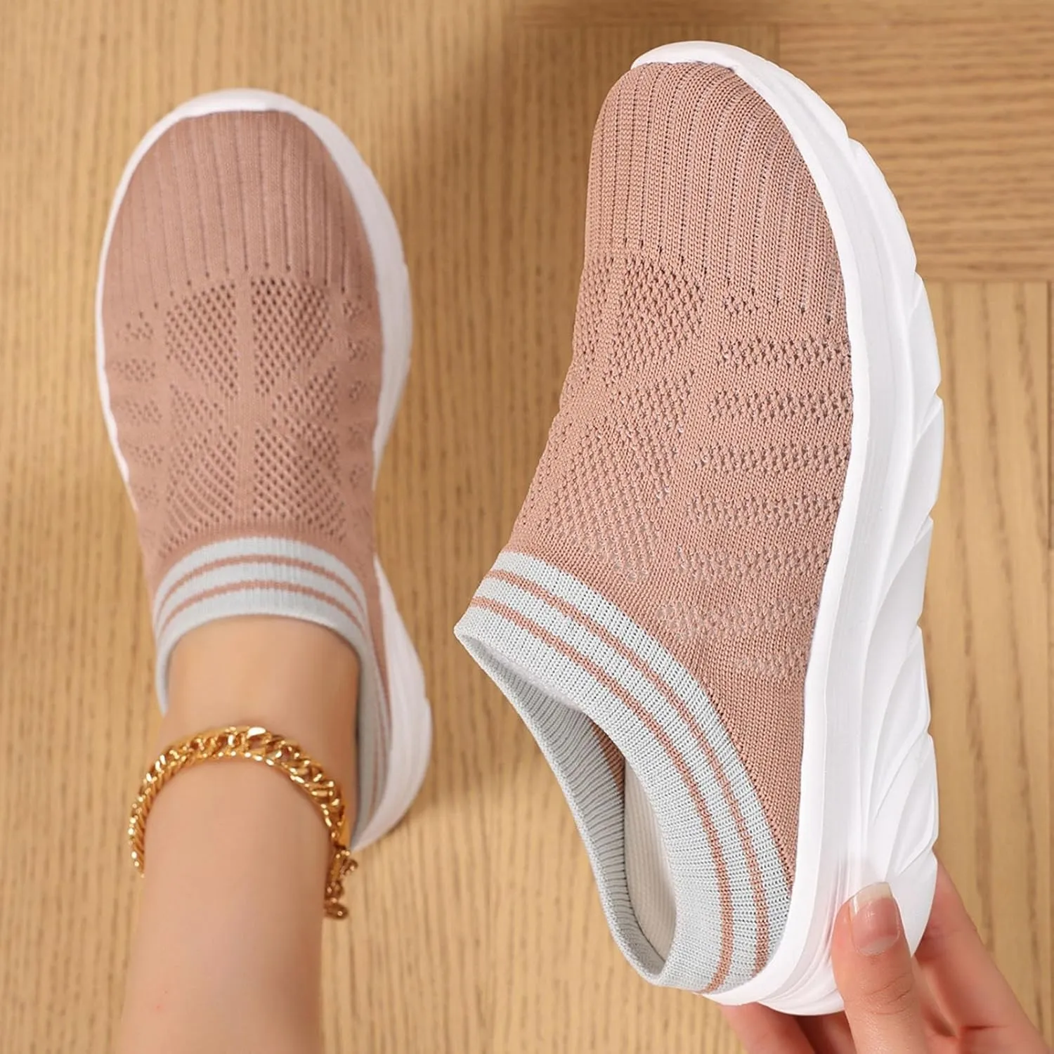 2025 Women Casual Shoes Comfortable Beach Vacation Slippers Height Increase Loafer Summer Slip-On Walking Footwear Breathable Mesh Indoor/Outdoor Daily Wear Soft Cushion