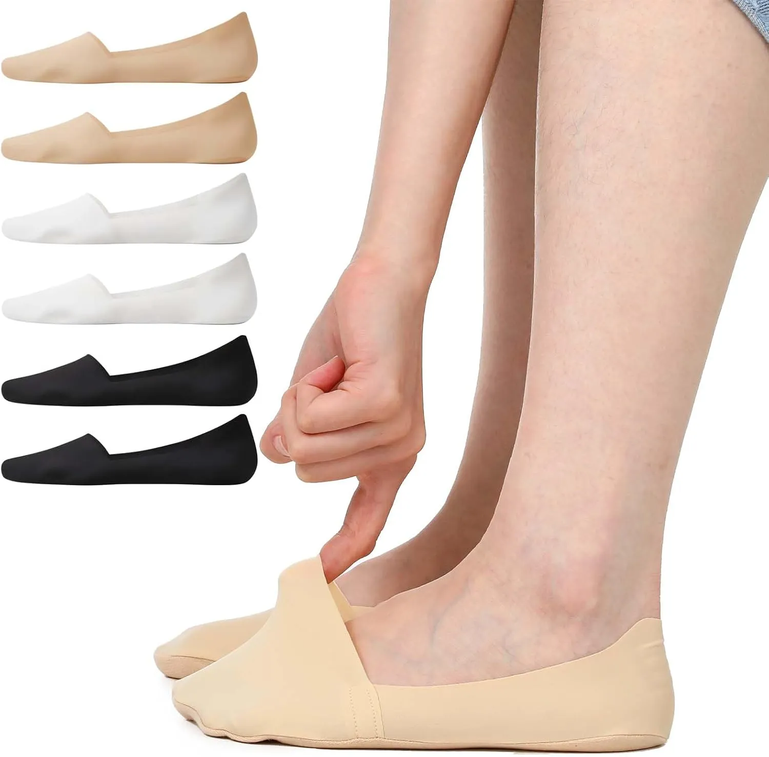 6 pairs No Show Socks for Women Nylon Non Slip Low Cut Invisible Liner Footies Invisible Silky Low Liner Socks for Flats Loafers Lightweight