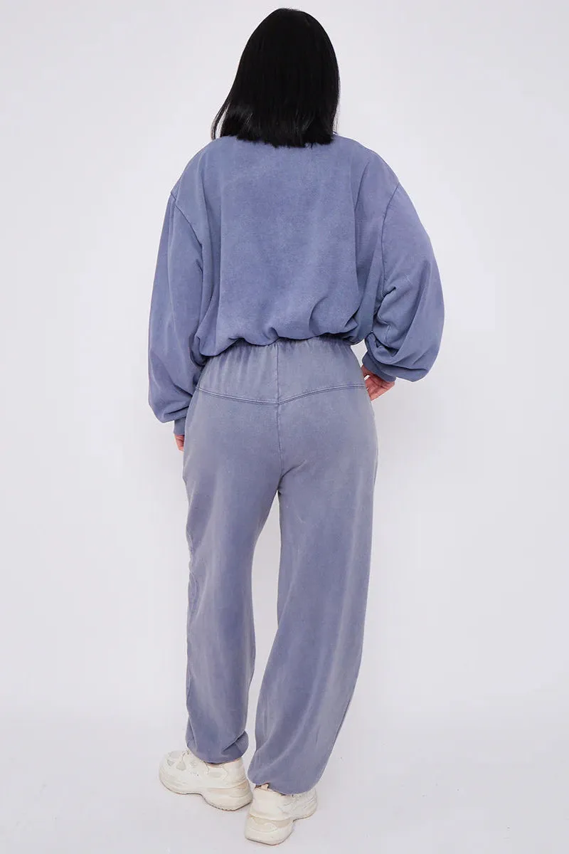 Acid Wash Sweatshirt & Joggers Bubble Hem Tracksuit