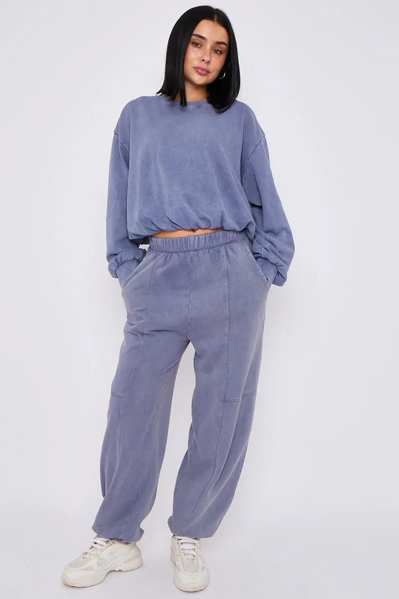 Acid Wash Sweatshirt & Joggers Bubble Hem Tracksuit