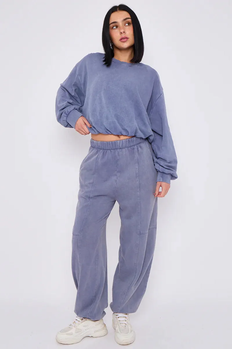 Acid Wash Sweatshirt & Joggers Bubble Hem Tracksuit