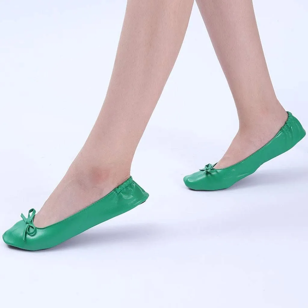 Adult Leather Ballet Shoes for Women Portable Foldable Dance Flats Shoes Women's Ballerina Slippers Casual Shoes