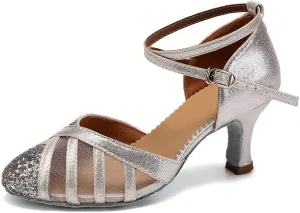 AOQUNFS Women's Glitter Latin Dance Shoes Closed Toe Ballroom Performance Wedding Sequin Dancing Shoes,FT105