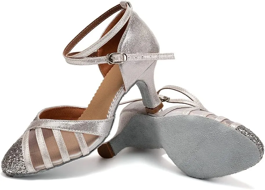 AOQUNFS Women's Glitter Latin Dance Shoes Closed Toe Ballroom Performance Wedding Sequin Dancing Shoes,FT105