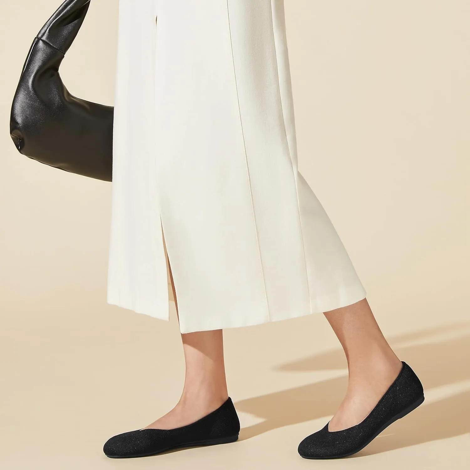 Arromic Flats Shoes for Women, Washable Round Toe Knit Ballet Flats Shoes with Comfortable Heel Cushions, Soft Slip on Dressy Shoes for Business Casual, Office, Work, Wedding