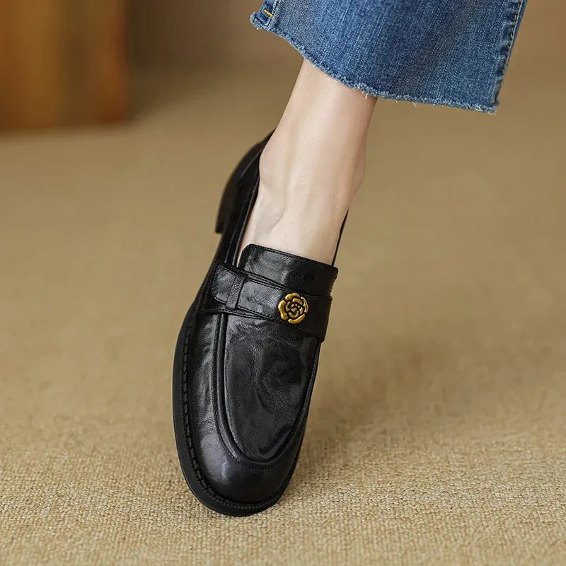 binfenxie Woman Loafers Round Toe Flats Sheepskin Slip On Women Flats Simple Style Daily Shoes Lady Footwear Spring Autumn Women Flats