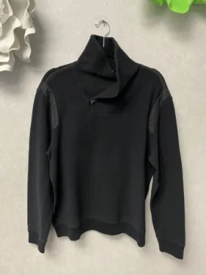 Calvin Klein Men's Sweater Size XL Slim Fit Black Mock Neck Satin Elbow Patches Calvin Klein Men's Sweater Size XL Slim Fit Black Mock Neck Satin Elbow Patches