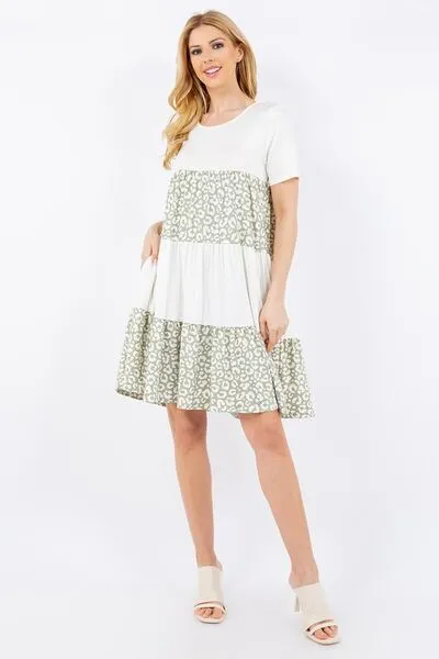 Celeste Full Size Leopard Round Neck Short Sleeve Dress Plus Size