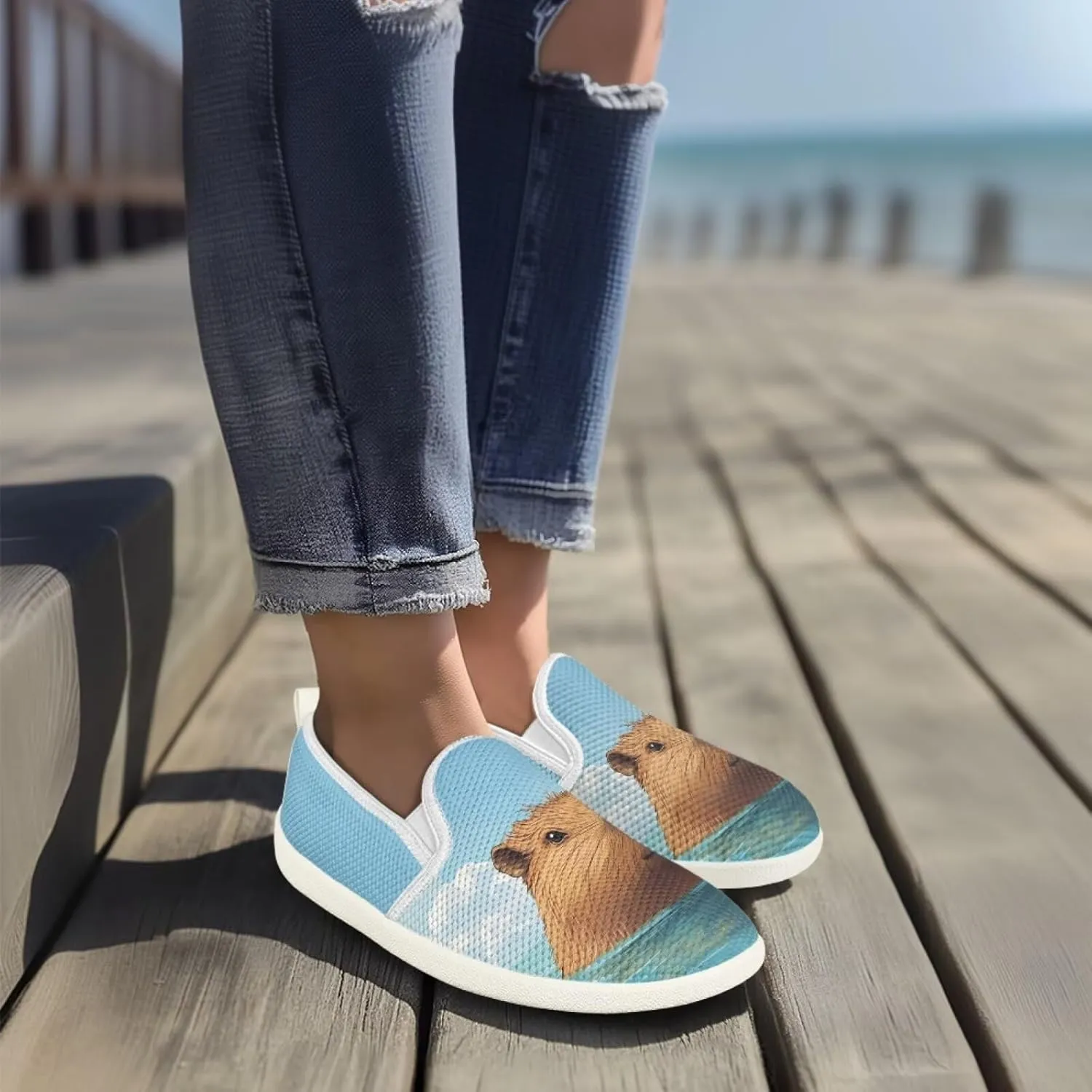 chaqlin Slip On Loafers for Men Women Wide Soft Toe Tennis Shoes Animal Print Fashion Hands Free Work Flat Clipper Mesh Athletic Sneaker