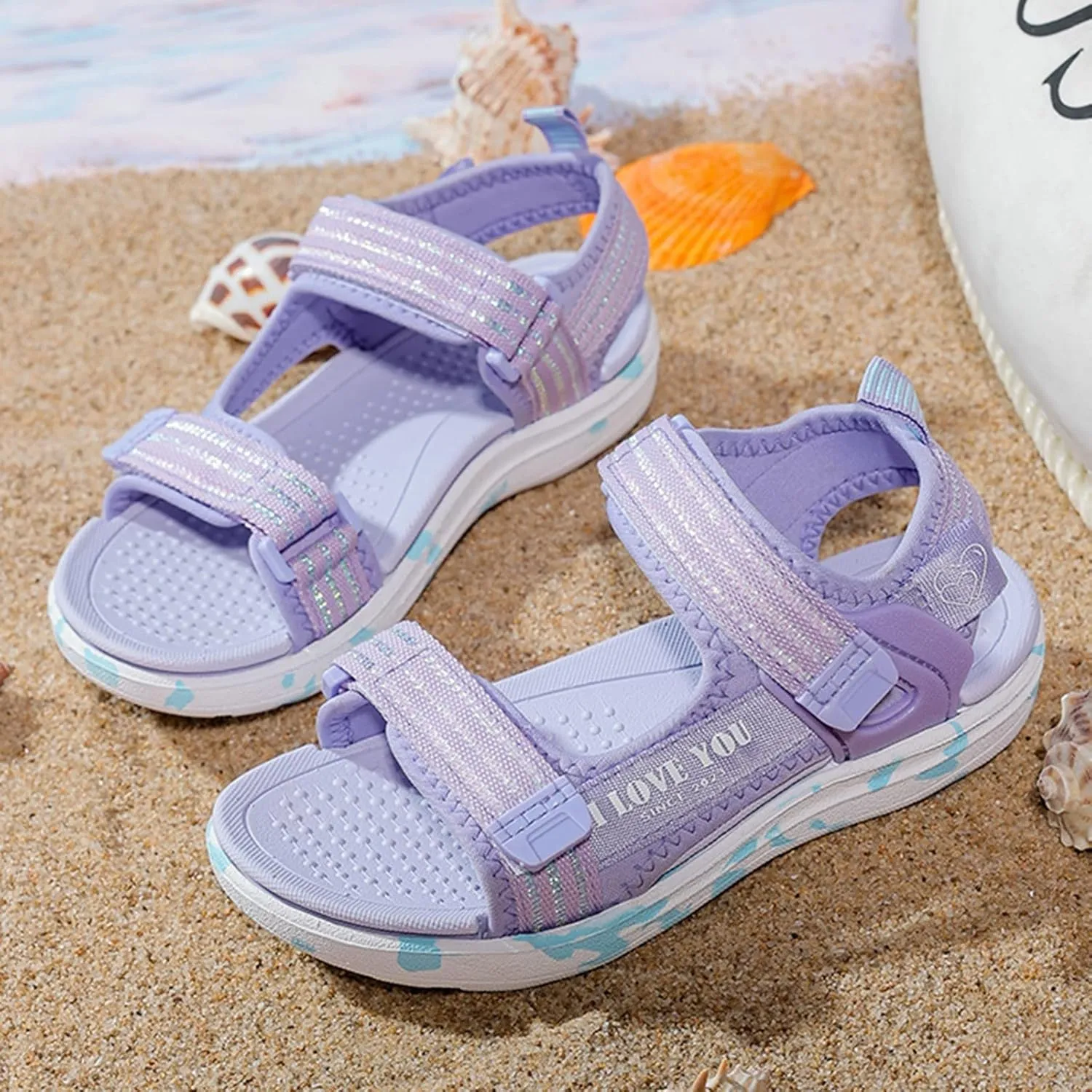 Children Shoes Beach Sandals Light Girl Sandals Big Children Soft Bottom Girls Beach Shoes Baby Girl Shoes 3-6 Months (Purple, 1.5 Big Kids)