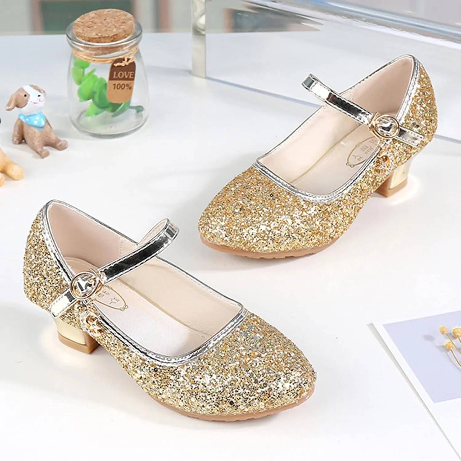Children Shoes Girls Fashion Stage High Heel Dance Crystal Performance Princess Single Shoes Canvas Shoes Girls