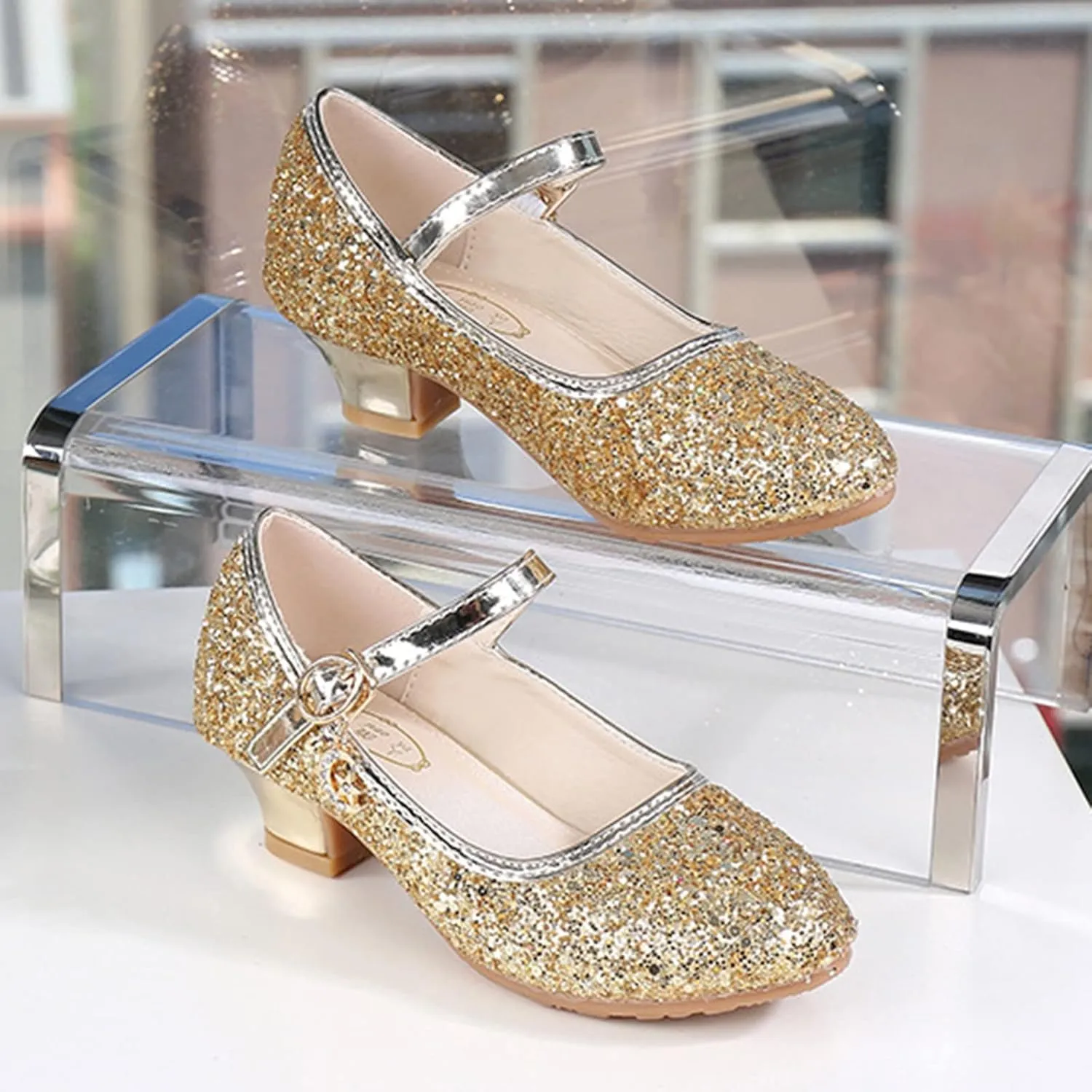 Children Shoes Girls Fashion Stage High Heel Dance Crystal Performance Princess Single Shoes Canvas Shoes Girls