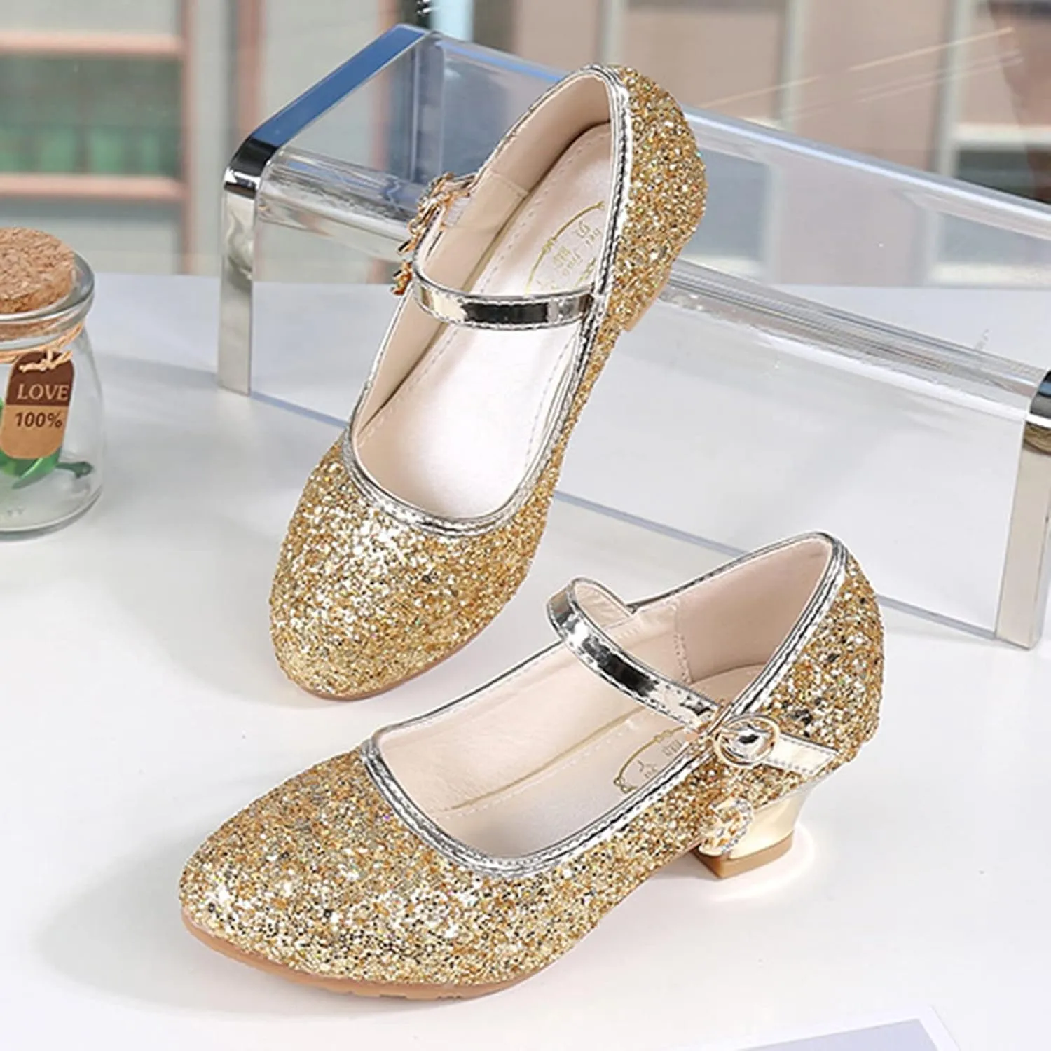 Children Shoes Girls Fashion Stage High Heel Dance Crystal Performance Princess Single Shoes Canvas Shoes Girls