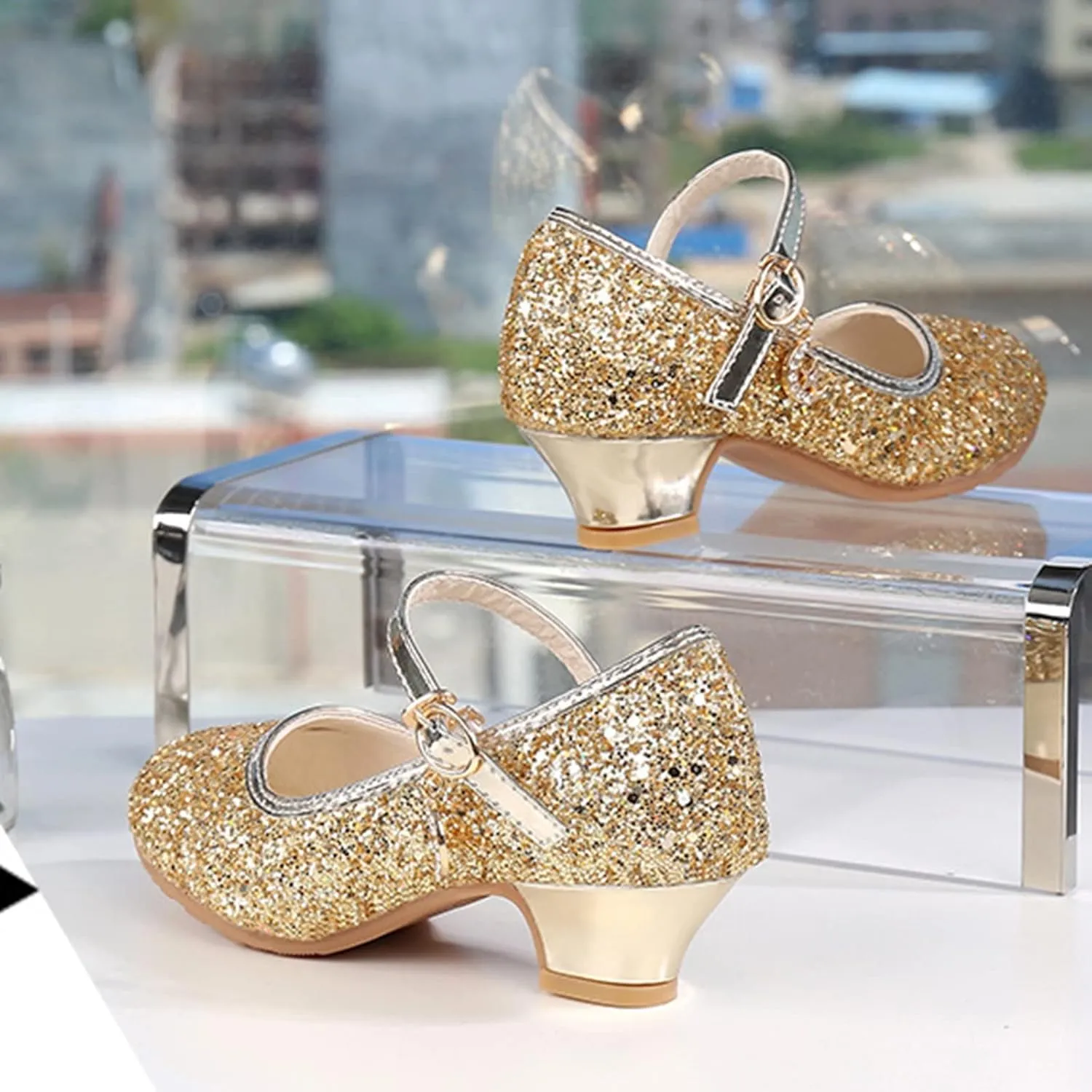 Children Shoes Girls Fashion Stage High Heel Dance Crystal Performance Princess Single Shoes Canvas Shoes Girls