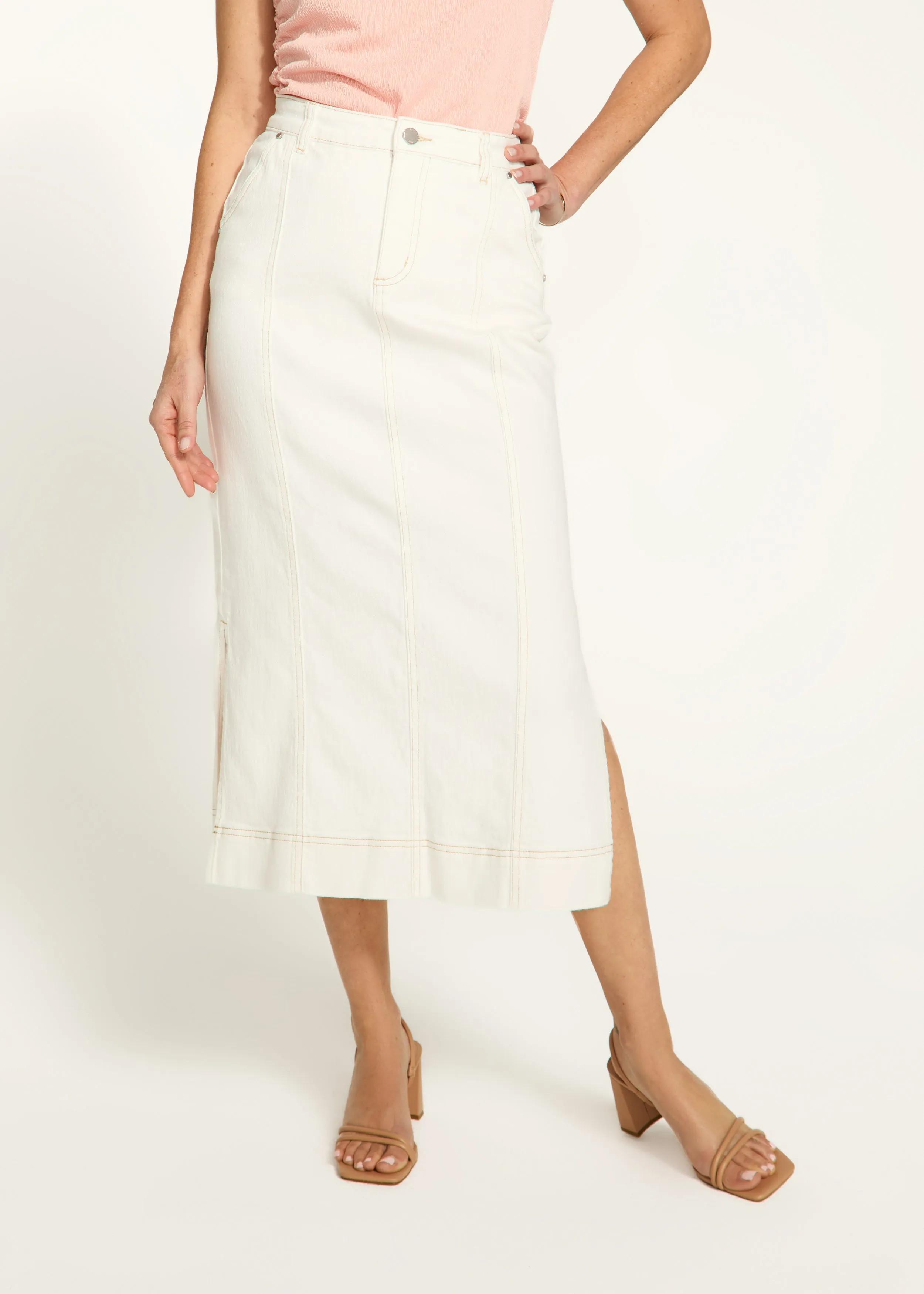 Column Midi Skirt, Ivory