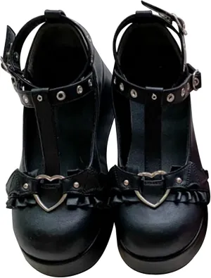 Cute Sweet Mary Jane Shoes Chunky Low Heel Lolita Wedges T-Straps Oxfords Gothic Punk Platform Round Toe Dress Shoes