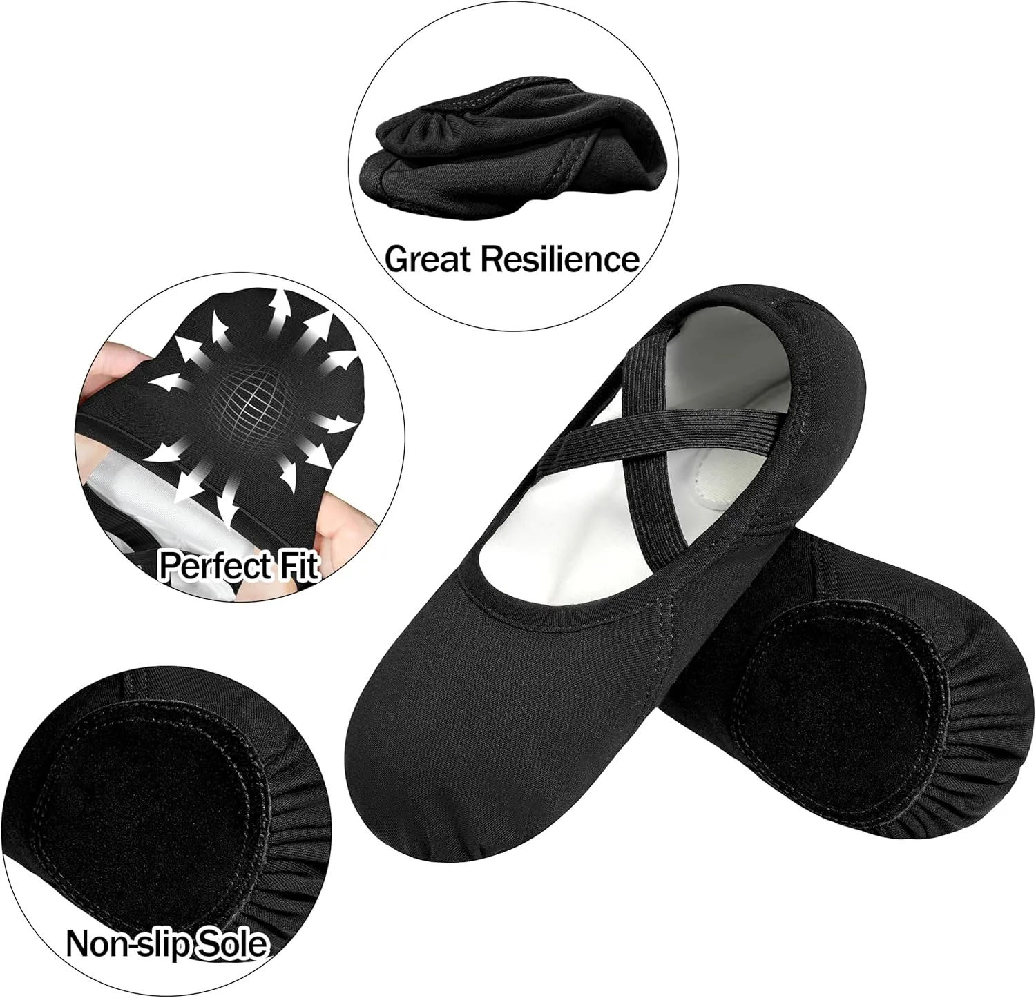 DANSHOW Ballet Shoes for Women Girls Highly Stretch Cotton Shoes Slipper Split Flats Sole