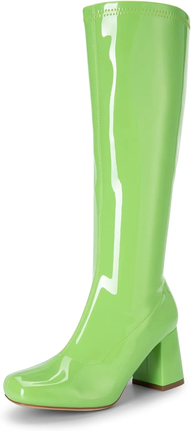 DREAM PAIRS Women's Gogo Boots, Square Toe Chunky Knee High Boots For Women