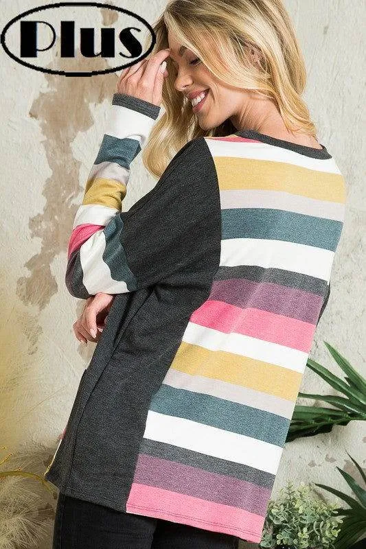 E Luna Plus Multistripe Boxy Top