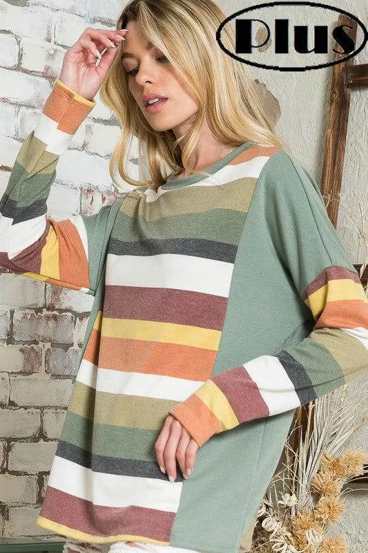 E Luna Plus Multistripe Boxy Top