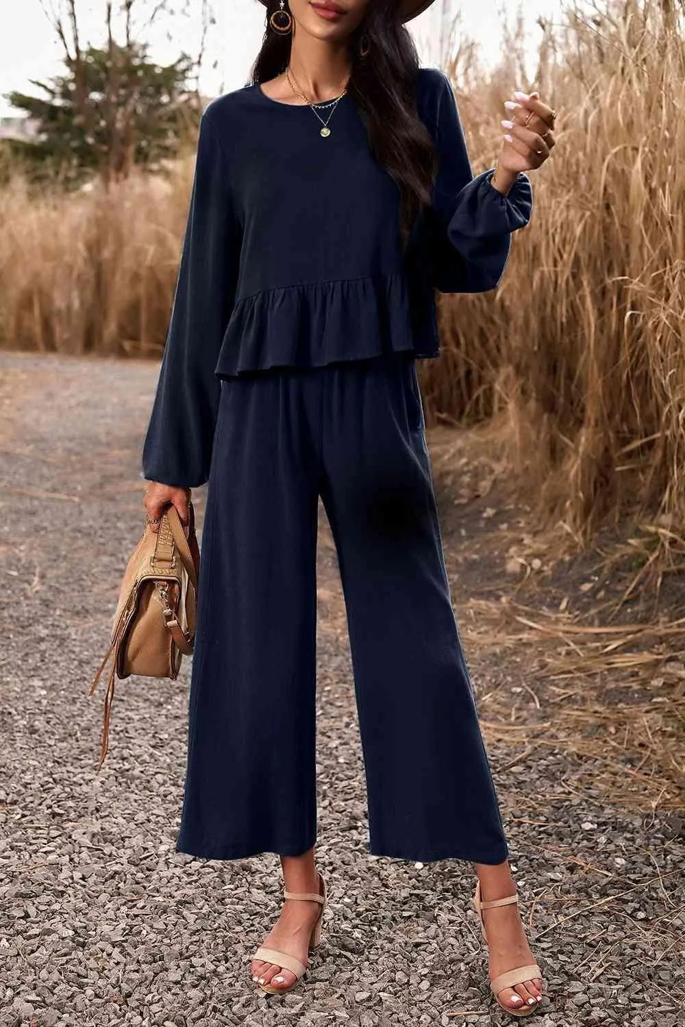 Elegantly Comfy Cropped Wide Leg Pants And Top Set