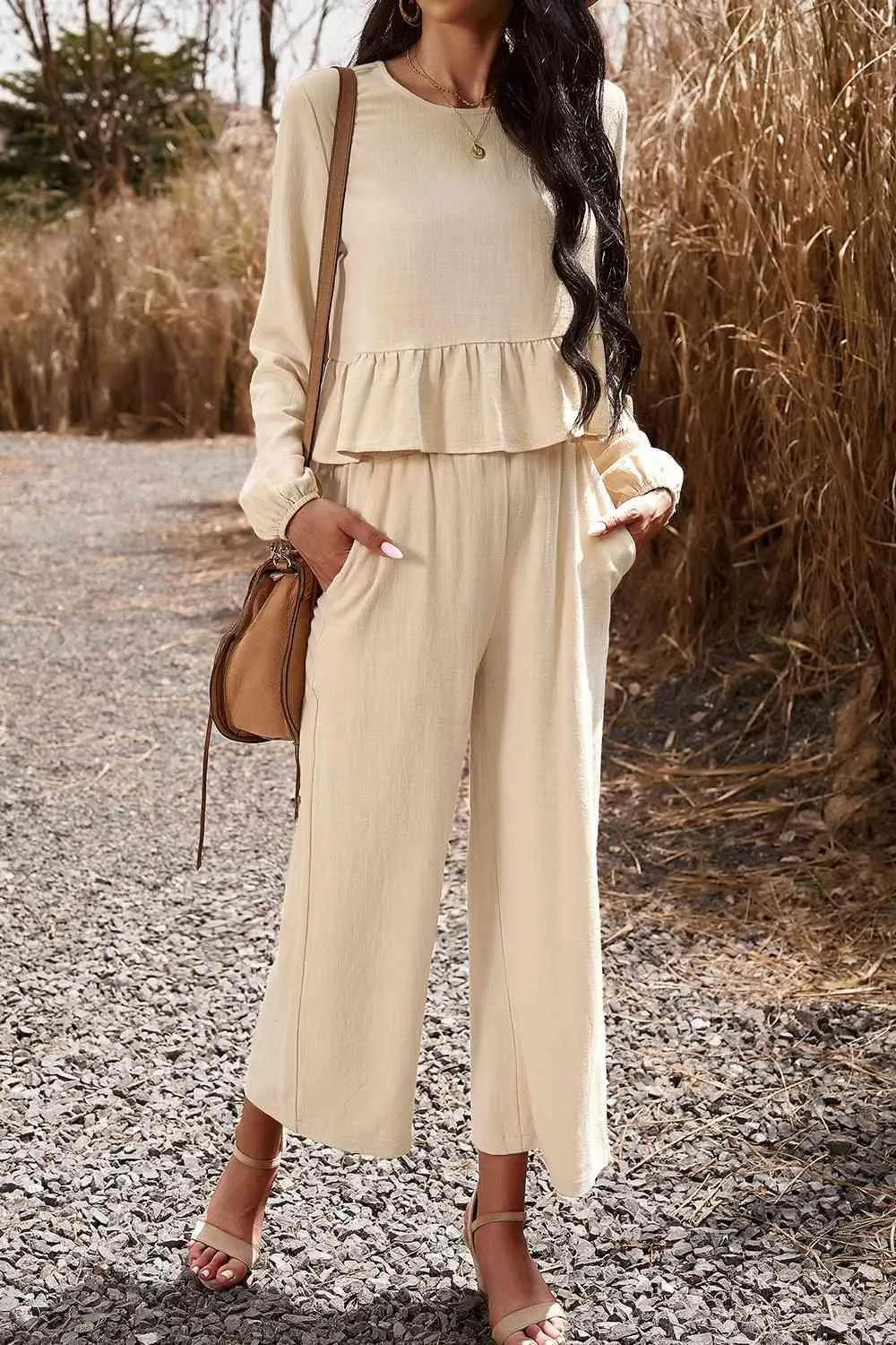Elegantly Comfy Cropped Wide Leg Pants And Top Set