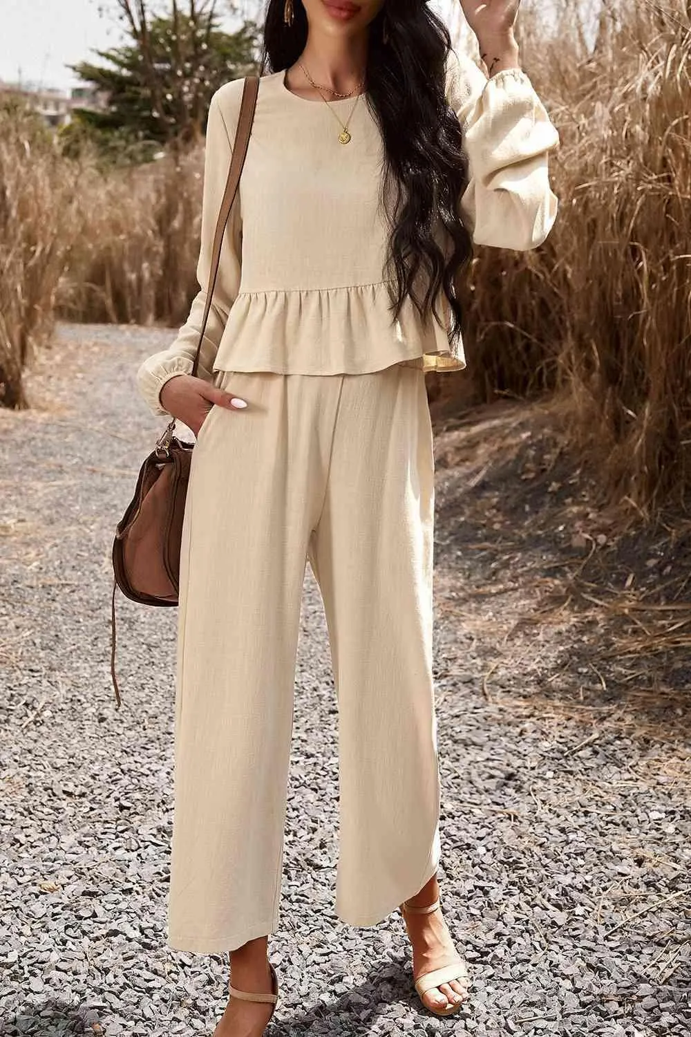 Elegantly Comfy Cropped Wide Leg Pants And Top Set