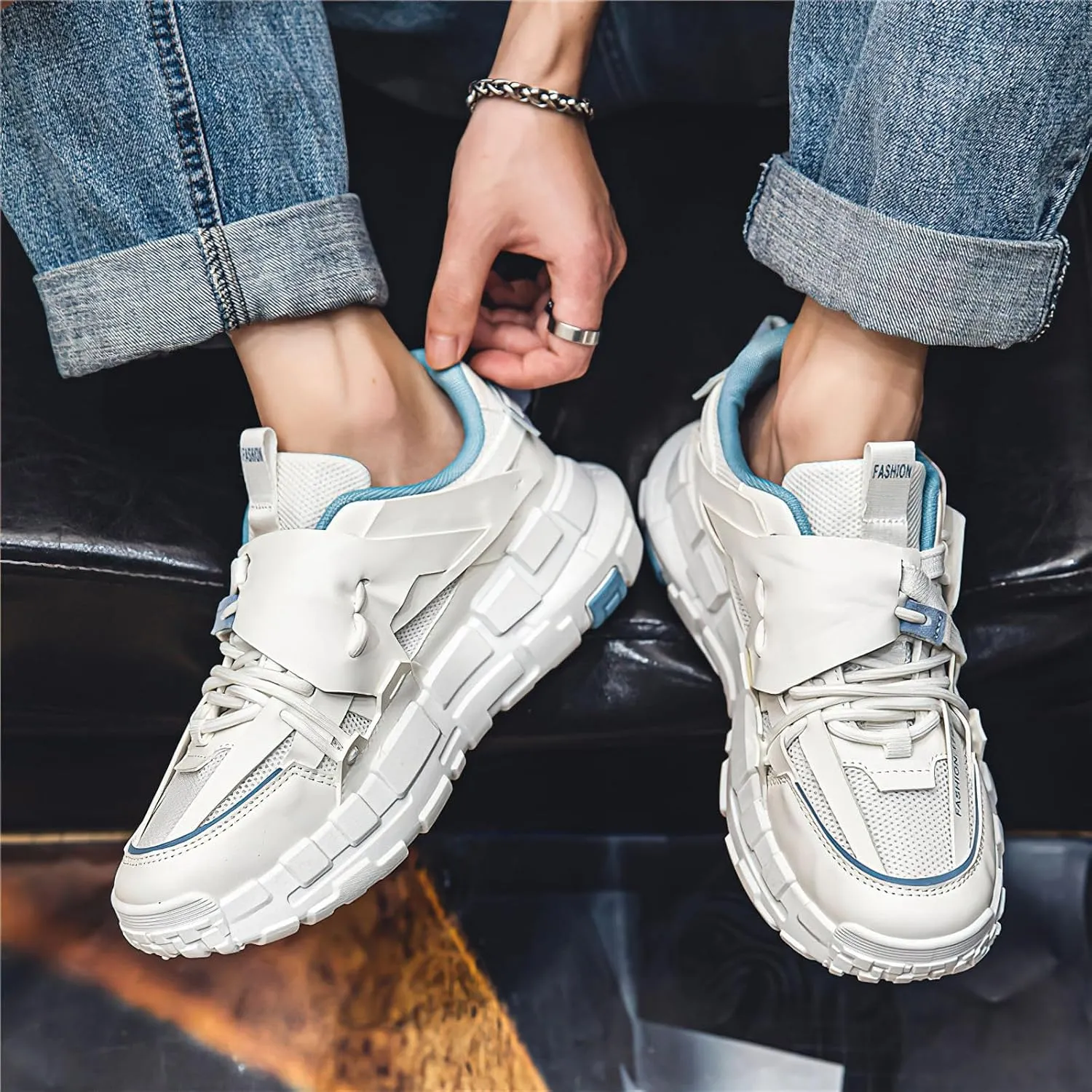 Exusiai Men's Walking Chunky Shoes Fashion Breathable Non Slip Chunky Sneakers Outdoor Workout School Tennis Travel