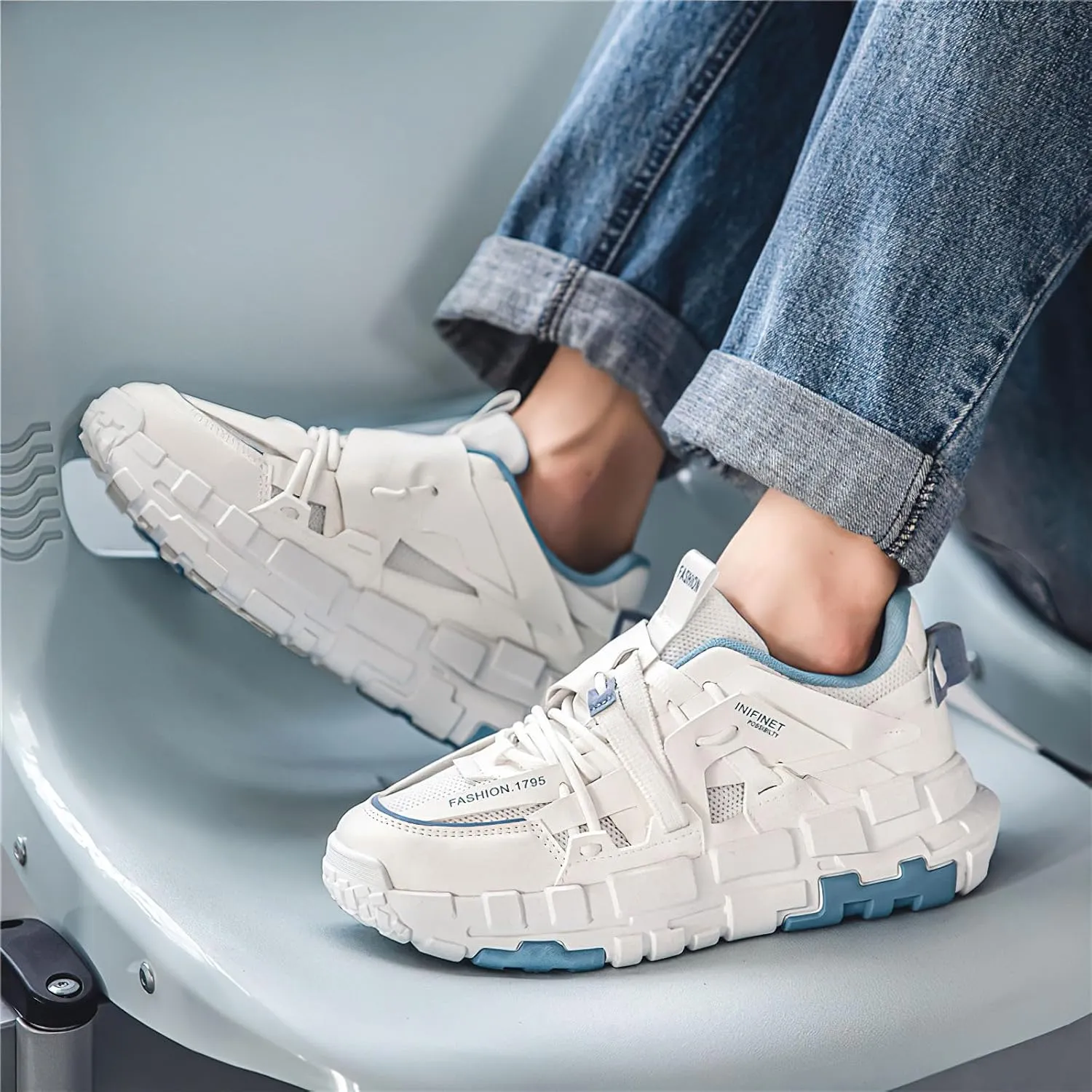 Exusiai Men's Walking Chunky Shoes Fashion Breathable Non Slip Chunky Sneakers Outdoor Workout School Tennis Travel
