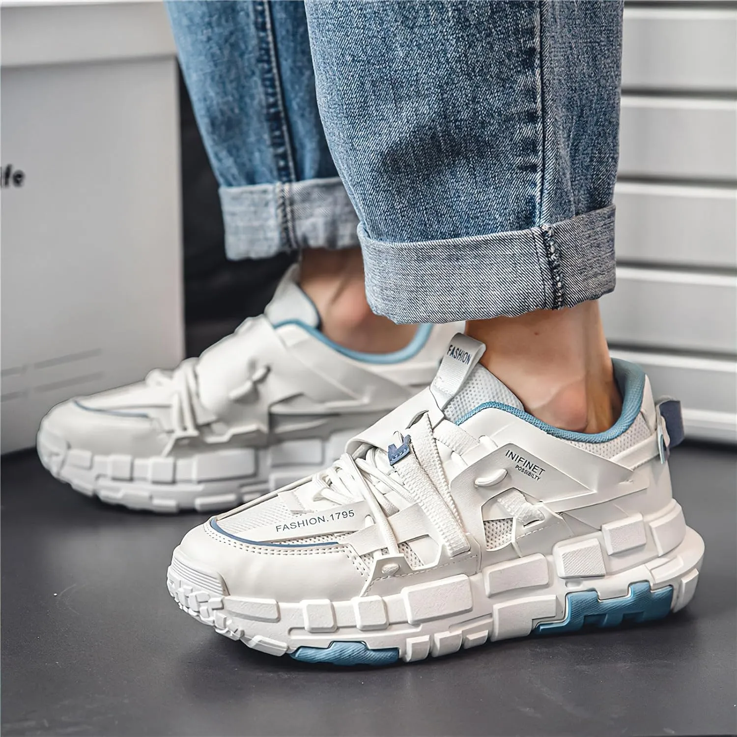 Exusiai Men's Walking Chunky Shoes Fashion Breathable Non Slip Chunky Sneakers Outdoor Workout School Tennis Travel