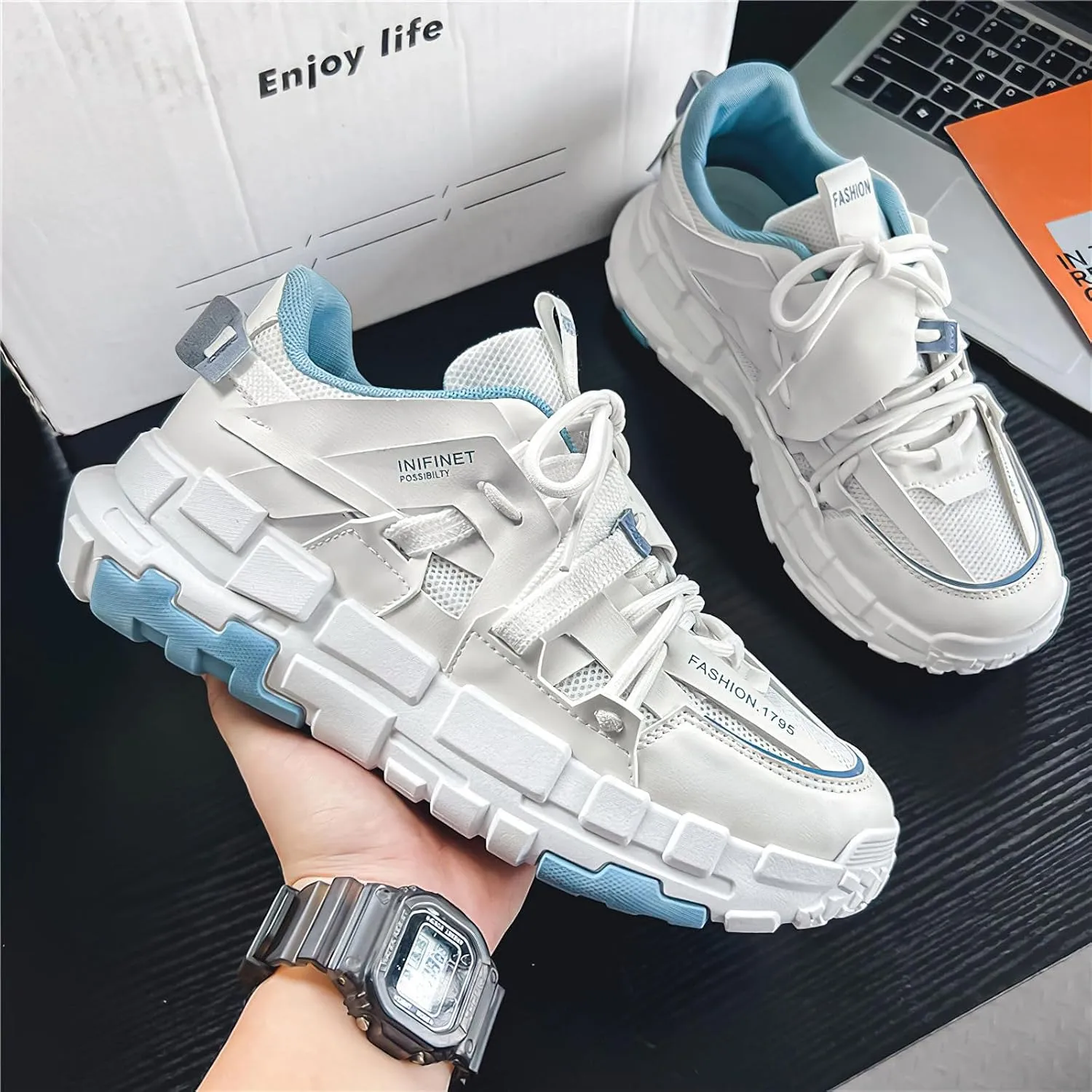 Exusiai Men's Walking Chunky Shoes Fashion Breathable Non Slip Chunky Sneakers Outdoor Workout School Tennis Travel