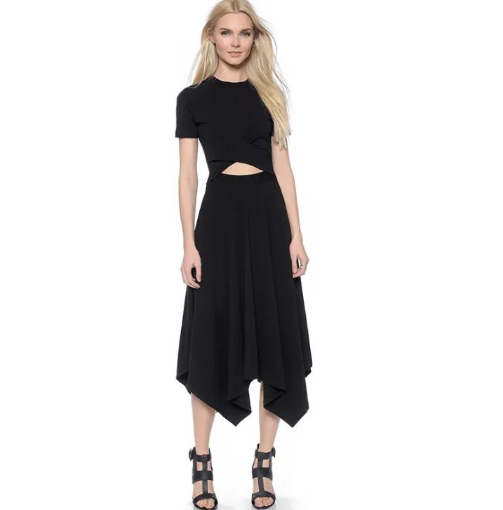 Fashion Trends Waist Cutout Cross Pleated Paneled Short Sleeve Dress