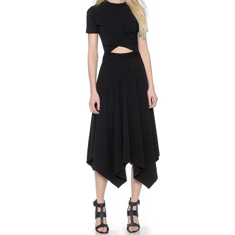 Fashion Trends Waist Cutout Cross Pleated Paneled Short Sleeve Dress