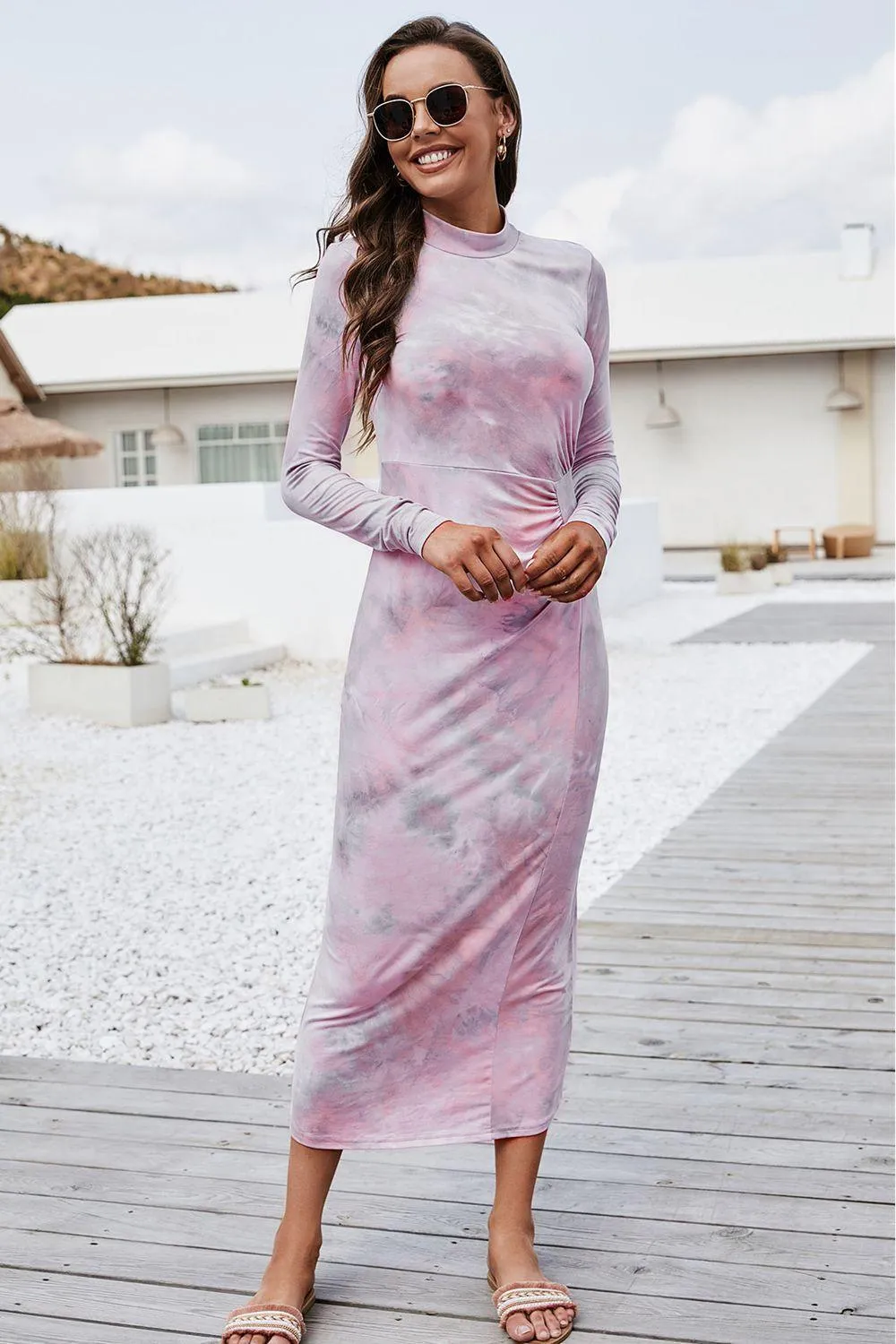 Figure-Friendly Bodycon Long Sleeve Tie Dye Dress