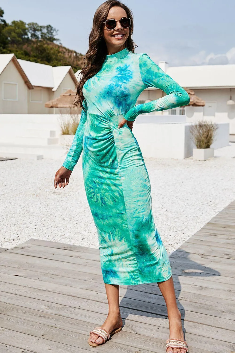 Figure-Friendly Bodycon Long Sleeve Tie Dye Dress