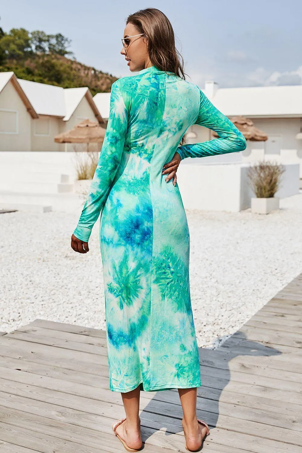 Figure-Friendly Bodycon Long Sleeve Tie Dye Dress