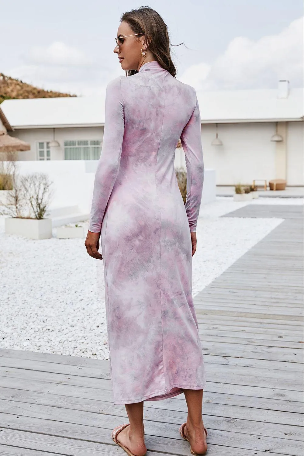 Figure-Friendly Bodycon Long Sleeve Tie Dye Dress