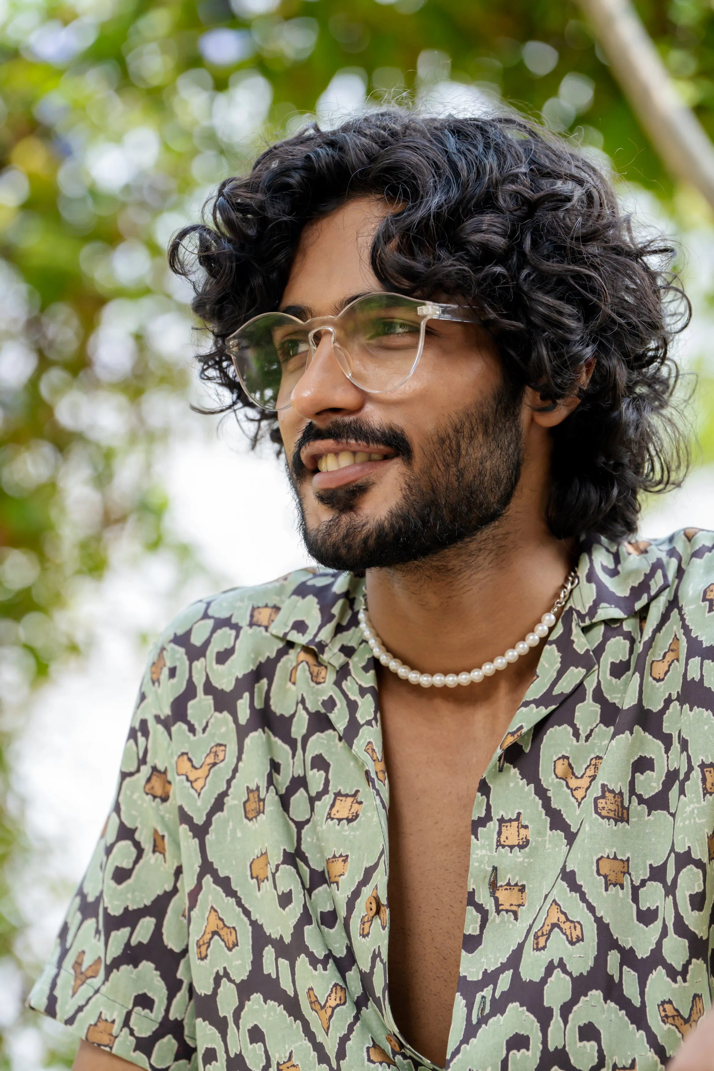 Firangi Yarn Printed Cuban Collar Green and Black Ikkat Summer Lounge and Beach Mens Summer Coord Set