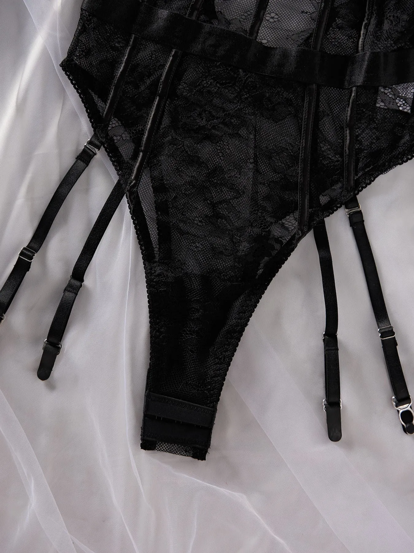 Fleur de Luxe Floral Lace Suspenders Bodysuit