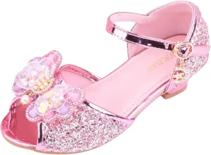 Girls Dress Shoes Toddler Bow Party Wedding Pumps Open Toe High Heels for Girls Toddler Kids Infant