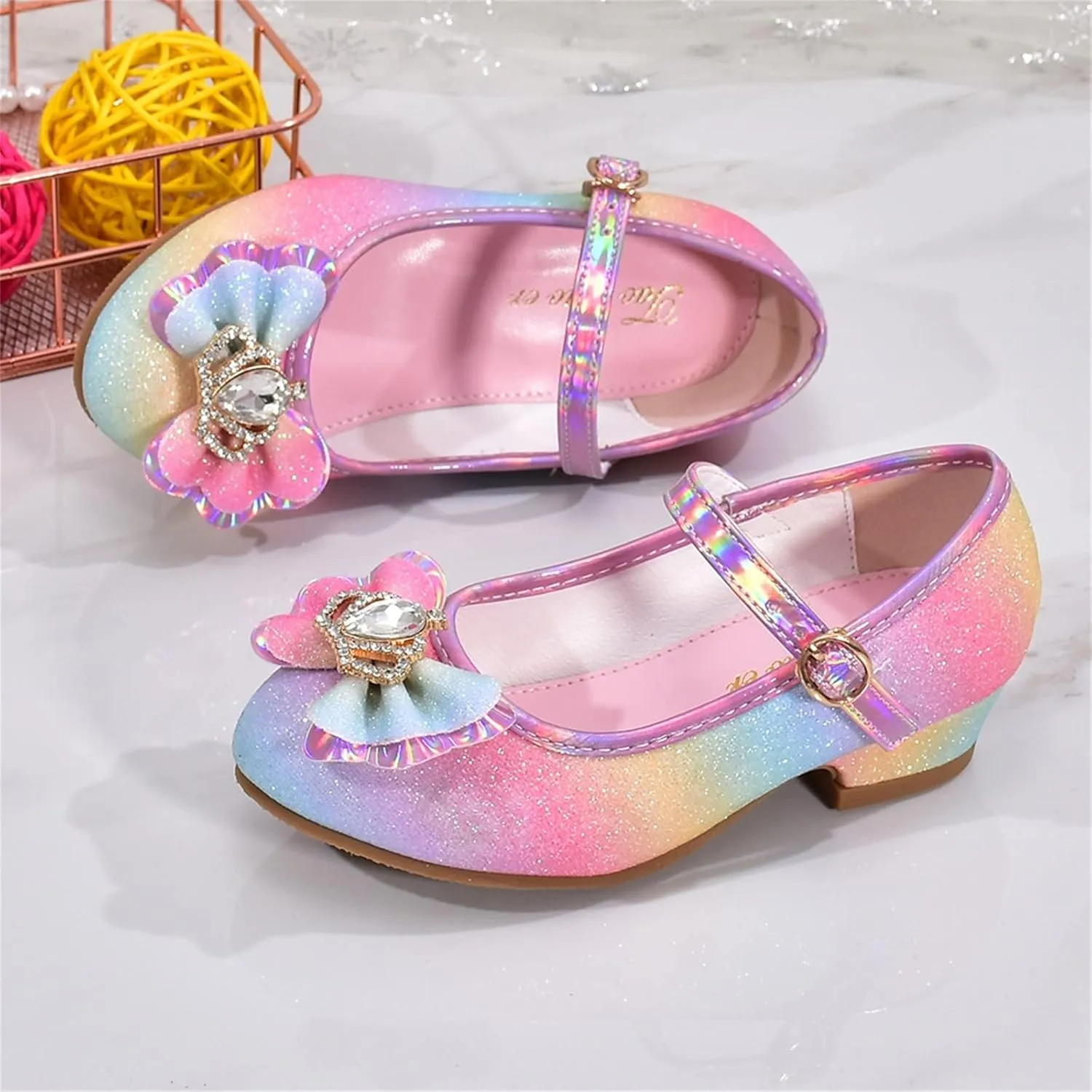 Girls Heels Dress Shoes Mary Jane Bows Pumps Lw Heel Flower Wedding Part for Toddler Little Kid