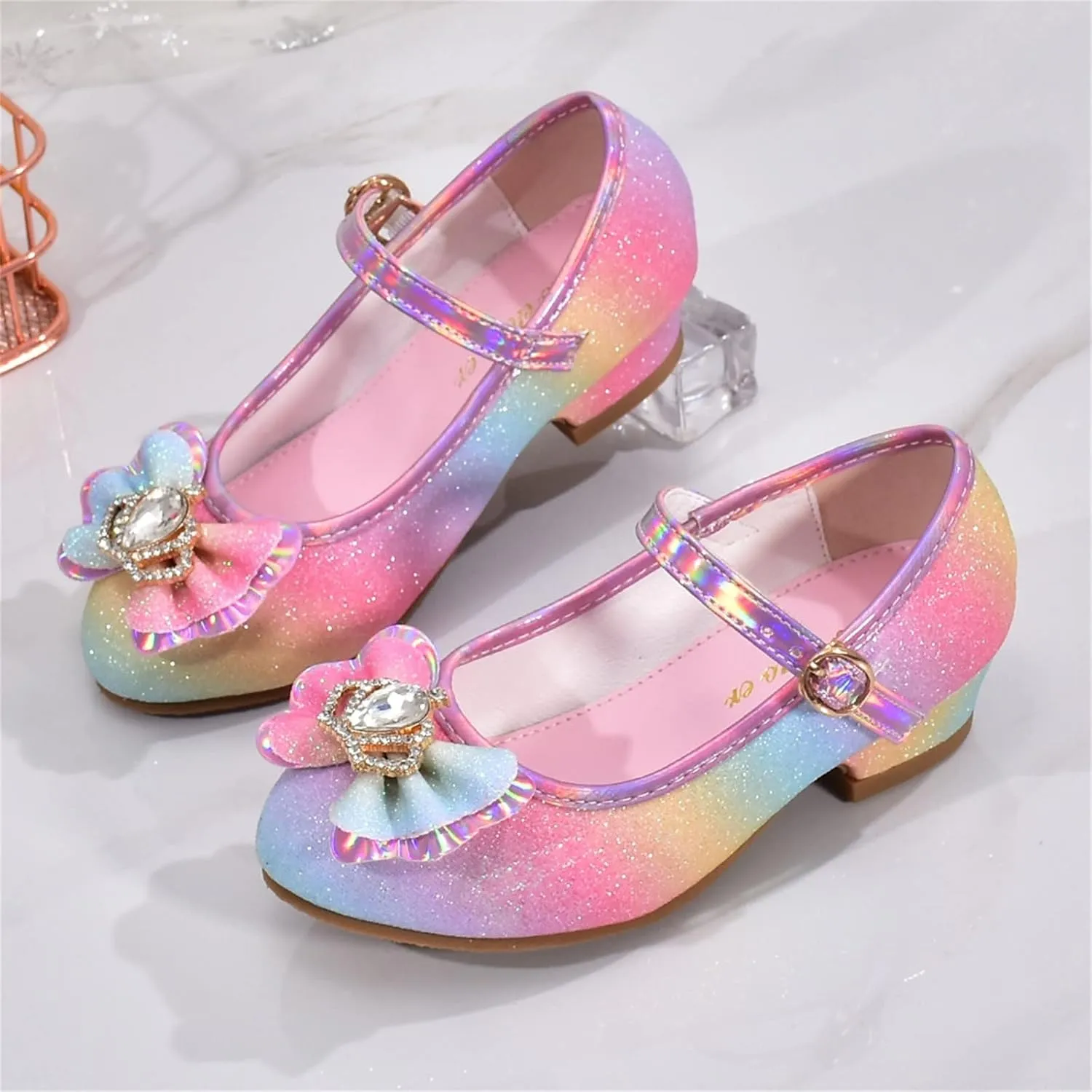 Girls Heels Dress Shoes Mary Jane Bows Pumps Lw Heel Flower Wedding Part for Toddler Little Kid