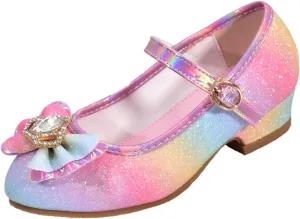 Girls Heels Dress Shoes Mary Jane Bows Pumps Lw Heel Flower Wedding Part for Toddler Little Kid