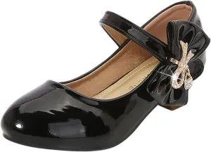 Girls Heels Dress Shoes Mary Jane hinestones Bows Pumps Low Heel Princess Flower Wedding Pary for Toddler Kids