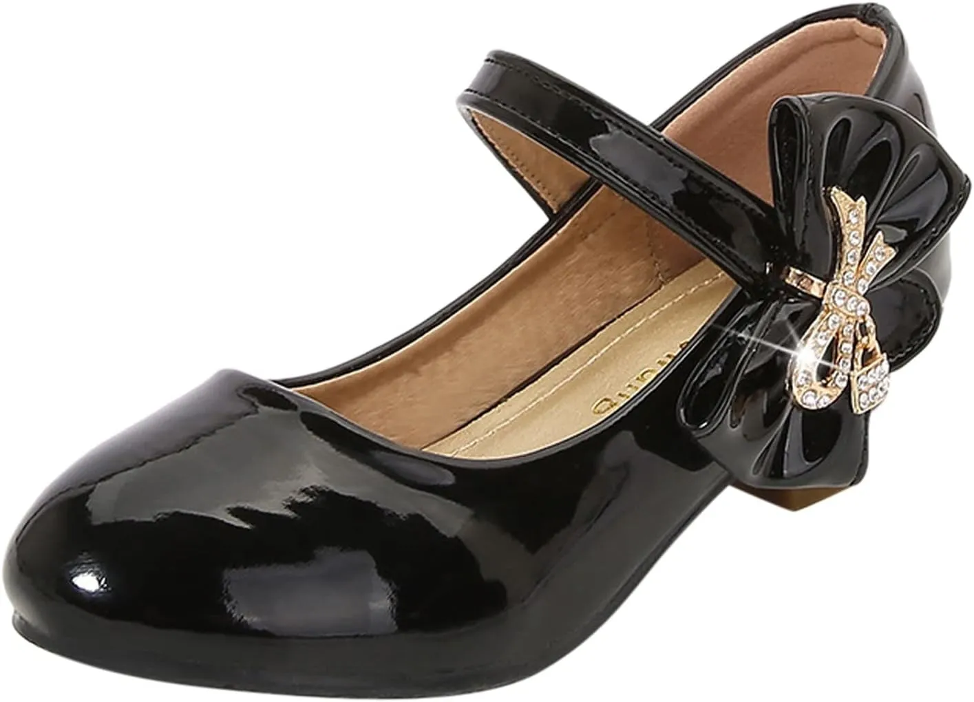 Girls Heels Dress Shoes Mary Jane hinestones Bows Pumps Low Heel Princess Flower Wedding Pary for Toddler Kids